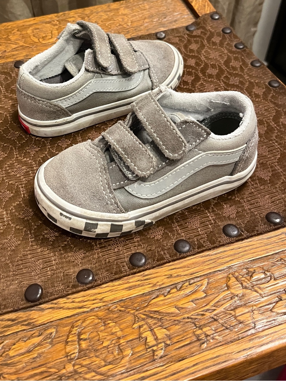Toddler VANS Grey Old Skool School Size Toddler 7 Velcro - Picture 4 of 7